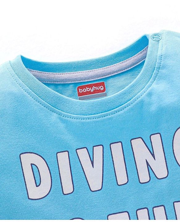 Babyhug Cotton Half Sleeves T-Shirt with Driving Print - Sky Blue