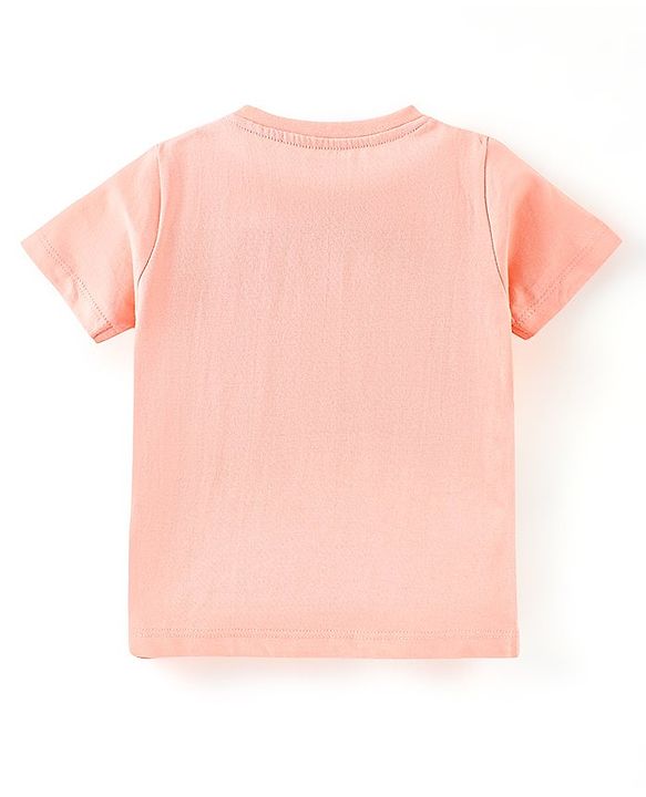 Babyhug Cotton Half Sleeves T-Shirt Polar Bear Print- Peach