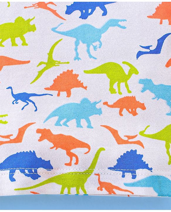 Babyhug Cotton Half Sleeves T-Shirt With Dino Print - White & Blue
