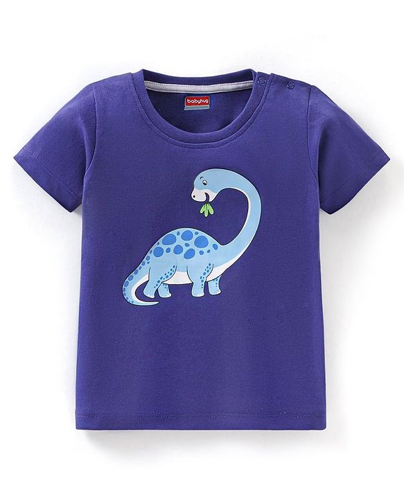 Babyhug Cotton Half Sleeves T-Shirt with Dino Print - Navy Blue