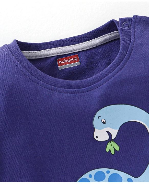 Babyhug Cotton Half Sleeves T-Shirt with Dino Print - Navy Blue