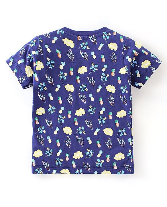 Babyhug Half Sleeves Cotton Jersey Floral Printed T-shirt - Blue