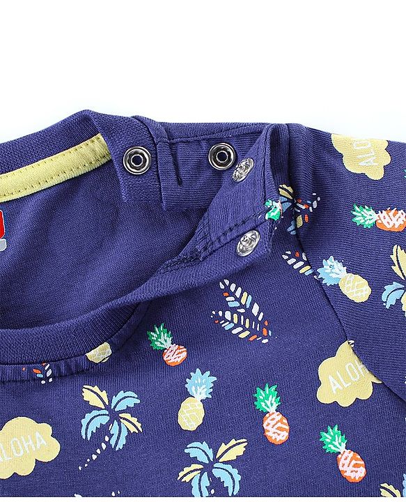Babyhug Half Sleeves Cotton Jersey Floral Printed T-shirt - Blue