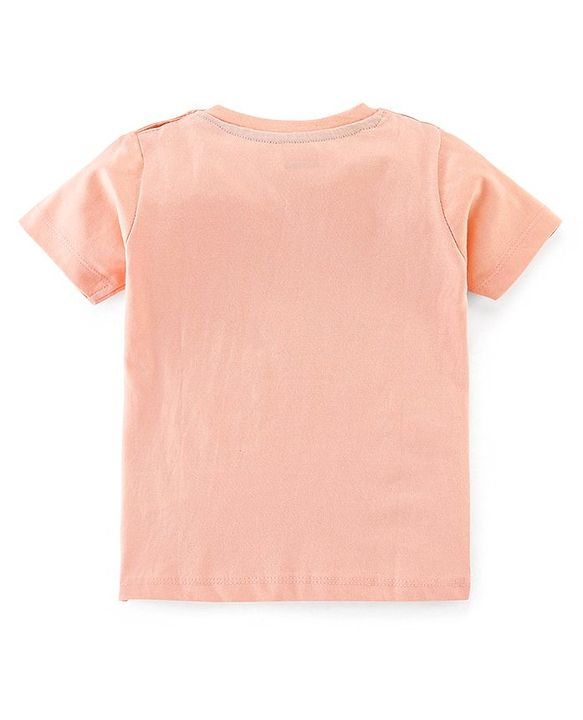 Babyhug Cotton Half Sleeves T-Shirt with Surfing Print - Peach