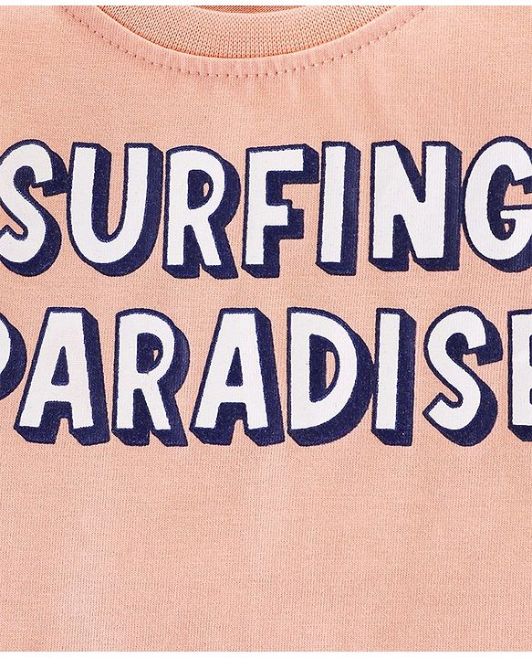 Babyhug Cotton Half Sleeves T-Shirt with Surfing Print - Peach