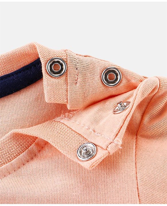 Babyhug Cotton Half Sleeves T-Shirt with Surfing Print - Peach