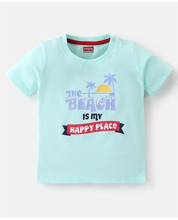 Babyhug Cotton Half Sleeves T-Shirt Text Print- Blue