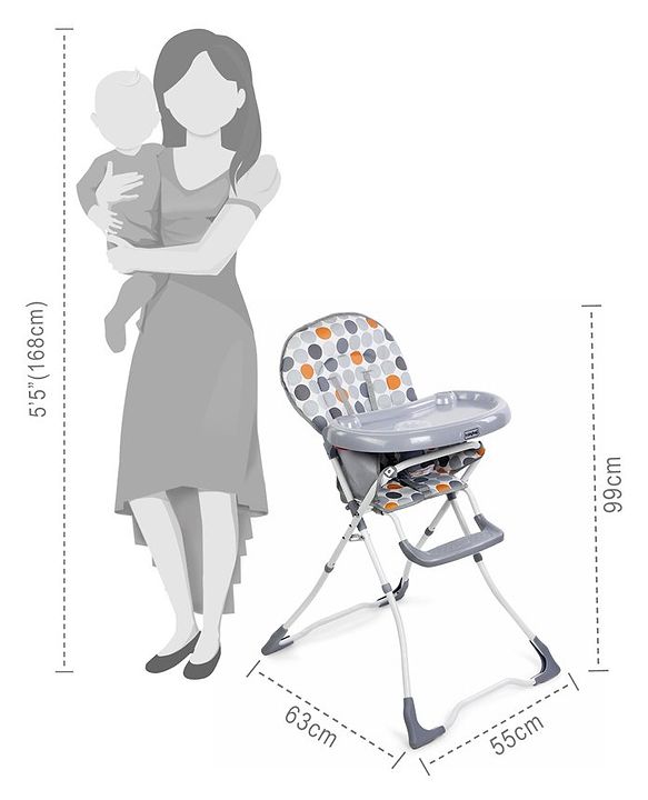 Babyhug Foodjoy Smart Folding High Chair With 5 Point Safety Harness - Grey