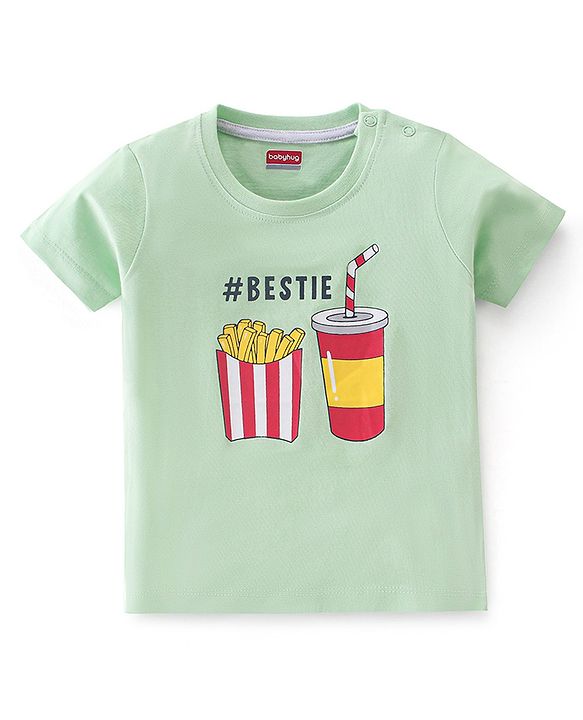 Babyhug Cotton Half Sleeves T-Shirt Popcorn Print- Light Green