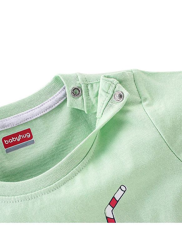 Babyhug Cotton Half Sleeves T-Shirt Popcorn Print- Light Green