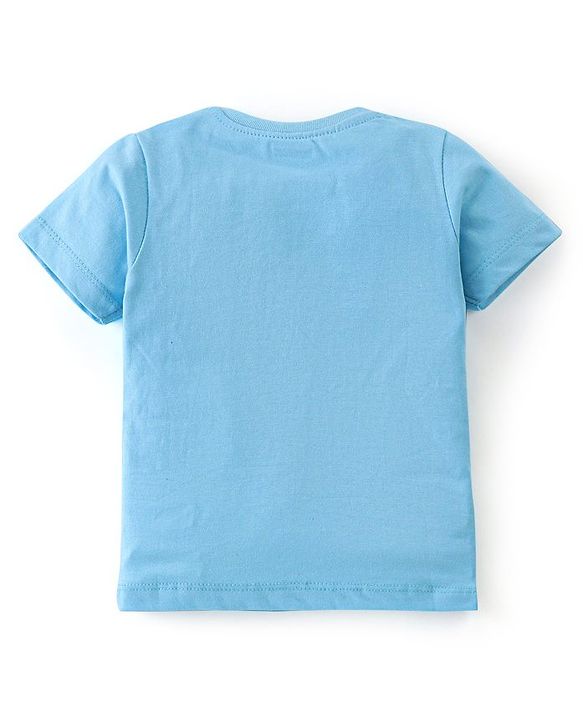 Babyhug Cotton Knit Half Sleeves Popcorn Print T-Shirt - Blue
