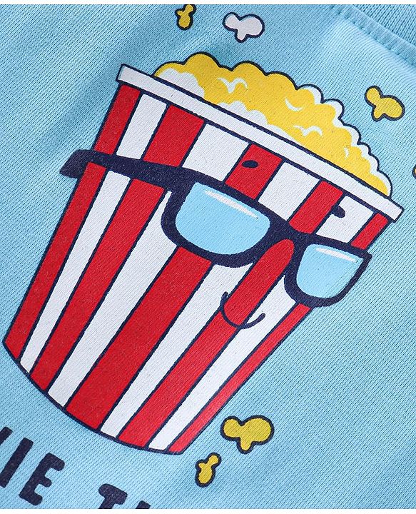 Babyhug Cotton Knit Half Sleeves Popcorn Print T-Shirt - Blue
