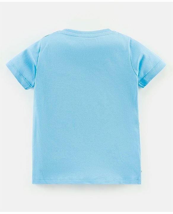 Babyhug Cotton Jersey Knit Half Sleeves T-Shirt with Frog Print - Sky Blue