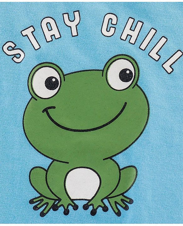 Babyhug Cotton Jersey Knit Half Sleeves T-Shirt with Frog Print - Sky Blue