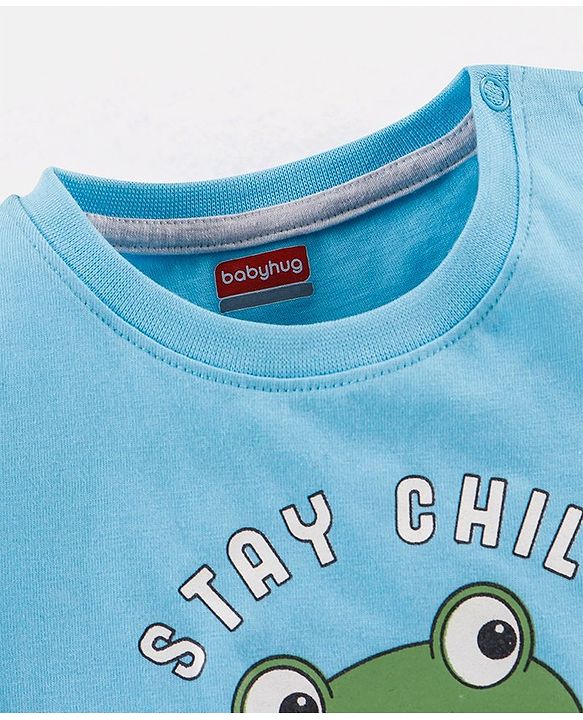 Babyhug Cotton Jersey Knit Half Sleeves T-Shirt with Frog Print - Sky Blue