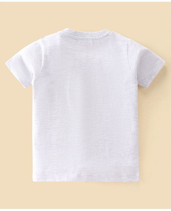 Babyhug Half Sleeves Cotton Jersey Lion Printed T- Shirt - White Melange