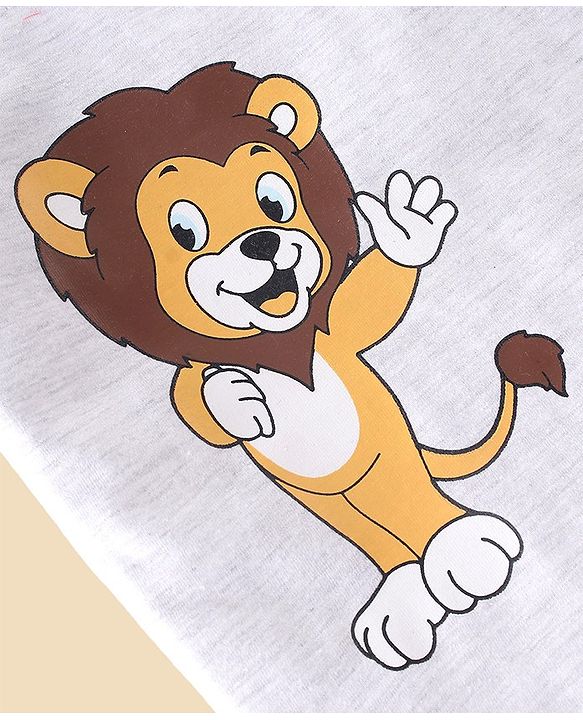 Babyhug Half Sleeves Cotton Jersey Lion Printed T- Shirt - White Melange