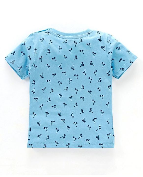Babyhug Cotton Half Sleeves T-Shirt with Trees Print - Sky Blue