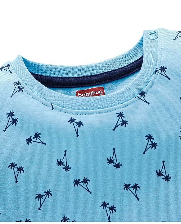 Babyhug Cotton Half Sleeves T-Shirt with Trees Print - Sky Blue