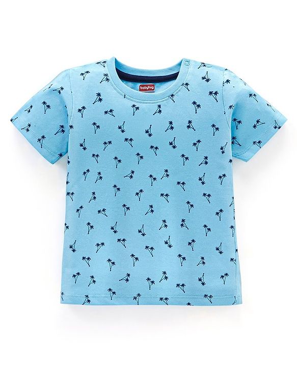 Babyhug Cotton Half Sleeves T-Shirt with Trees Print - Sky Blue