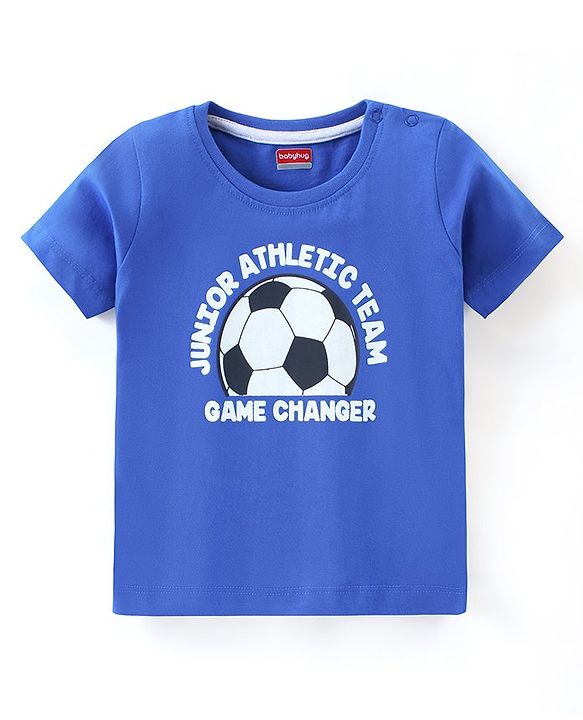 Babyhug Half Sleeves Cotton Jersey Soccer Printed T- Shirt - Blue