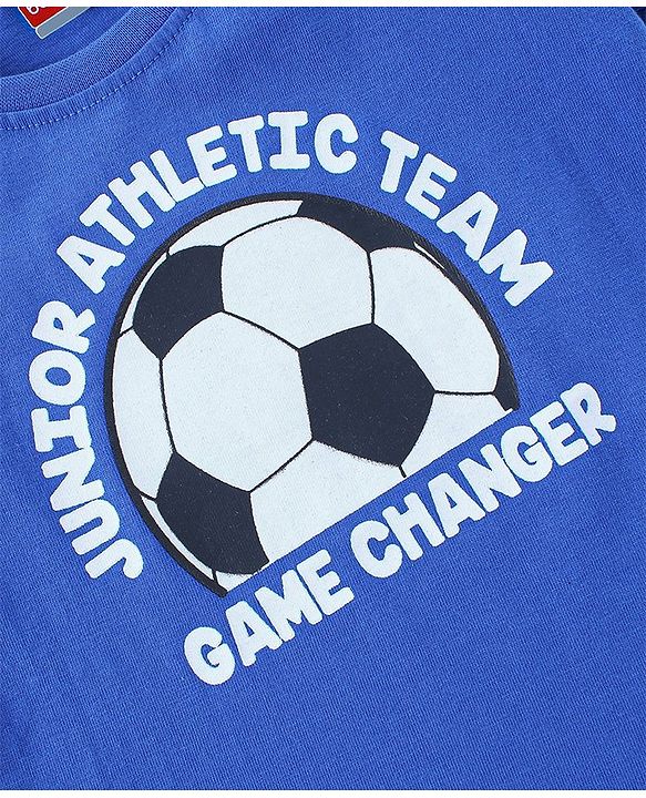 Babyhug Half Sleeves Cotton Jersey Soccer Printed T- Shirt - Blue