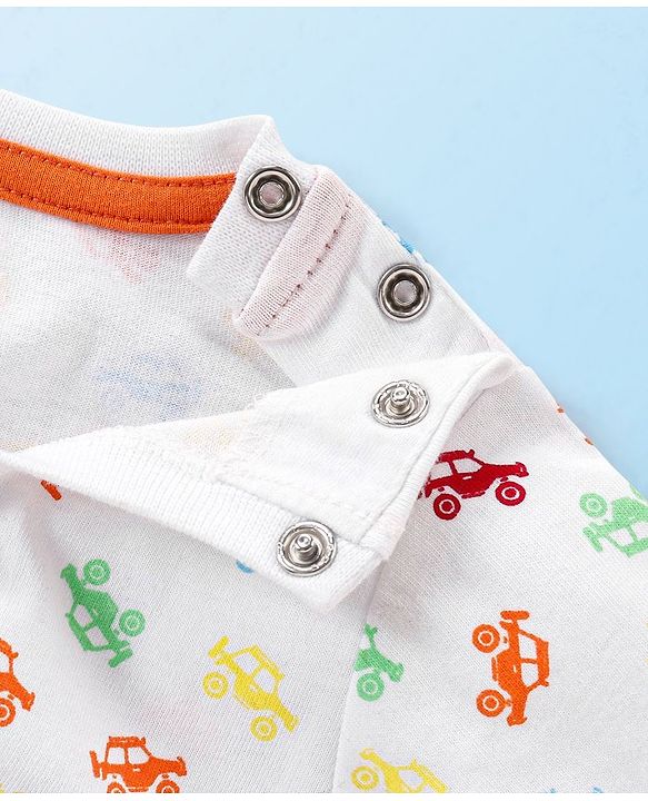 Babyhug Cotton Knit Half Sleeves T-Shirt with Monster Cars Print - White