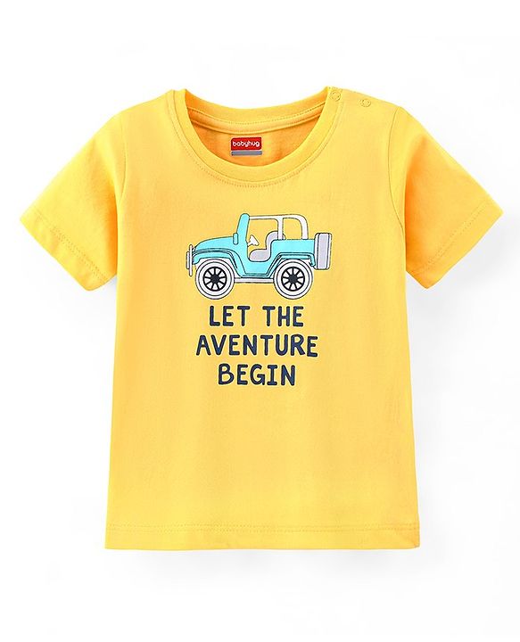 Babyhug Cotton Half Sleeves T-Shirt Jeep Print - Yellow