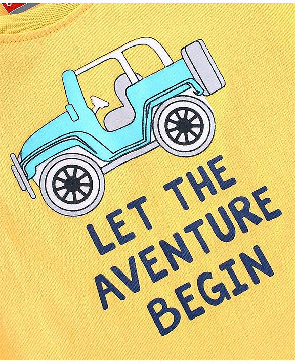 Babyhug Cotton Half Sleeves T-Shirt Jeep Print - Yellow
