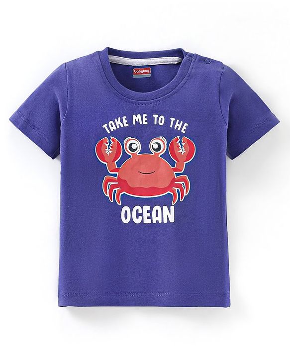 Babyhug Cotton Half Sleeves T-Shirt with Crab Print - Navy Blue