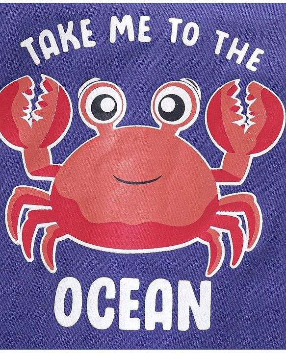 Babyhug Cotton Half Sleeves T-Shirt with Crab Print - Navy Blue