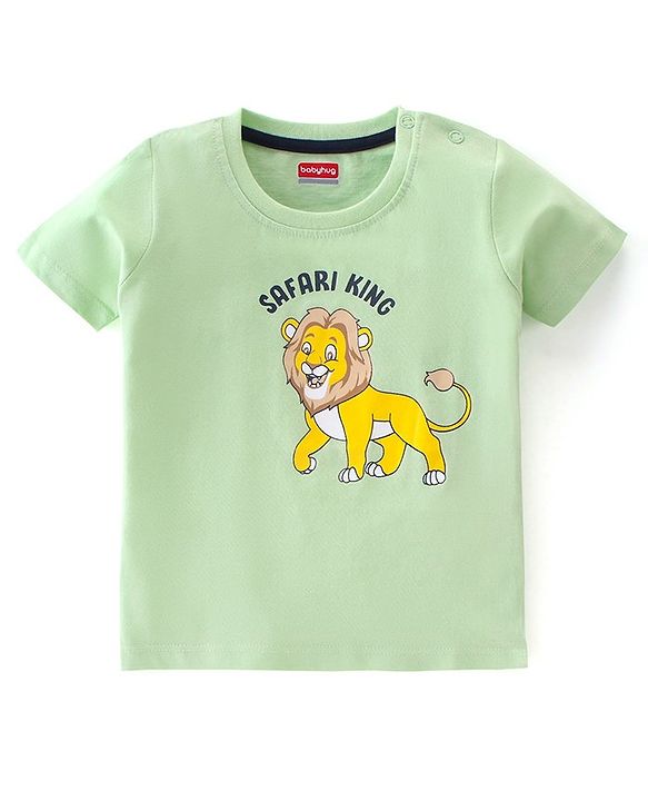 Babyhug Half Sleeves Cotton Jersey Lion and Text Printed T- Shirt - Green