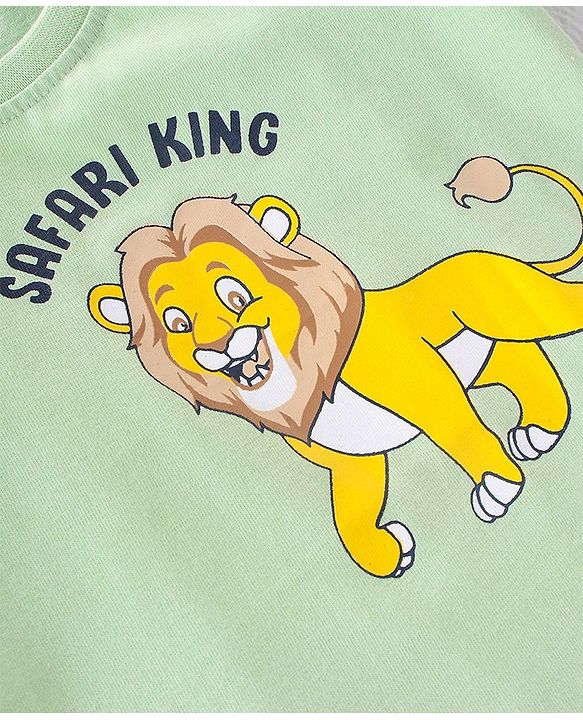 Babyhug Half Sleeves Cotton Jersey Lion and Text Printed T- Shirt - Green
