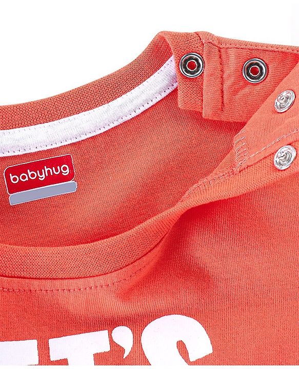 Babyhug Half Sleeves Cotton Jersey Text Printed T- Shirt - Orange