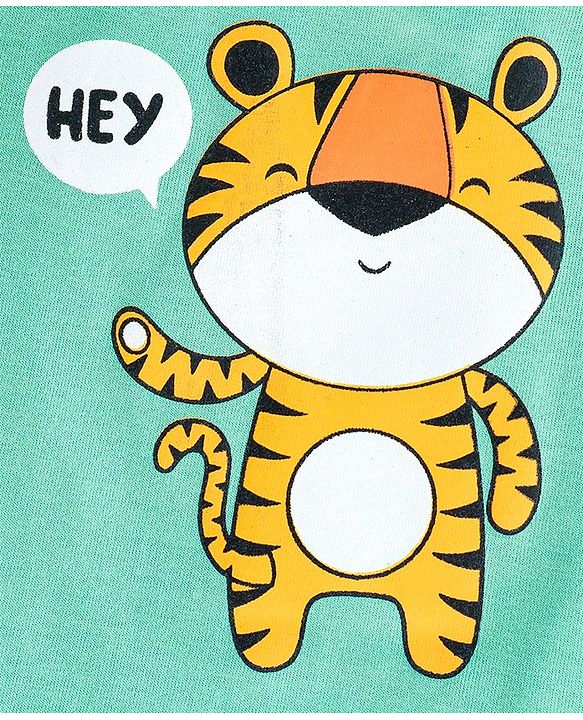 Babyhug Half Sleeves Cotton Jersey Tiger Printed T- Shirt - Green