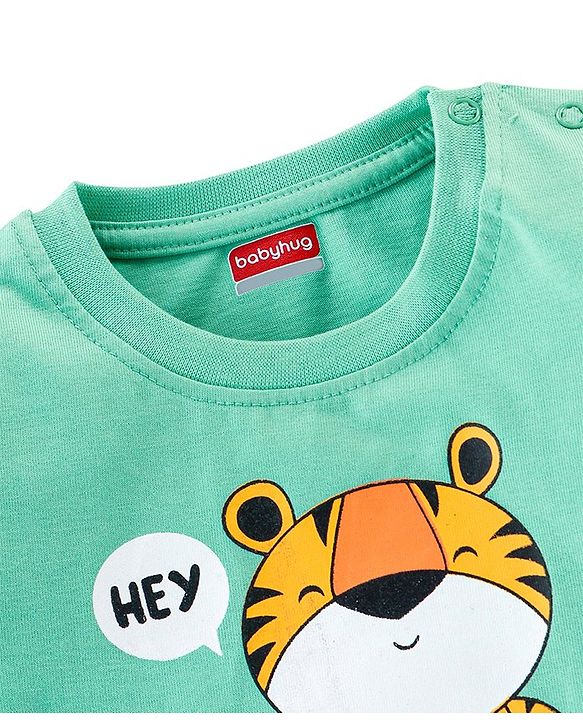 Babyhug Half Sleeves Cotton Jersey Tiger Printed T- Shirt - Green