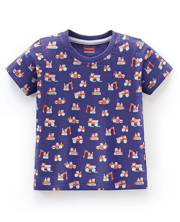 Babyhug Cotton Knit Half Sleeves T-Shirt with Dumper Print - Navy Blue