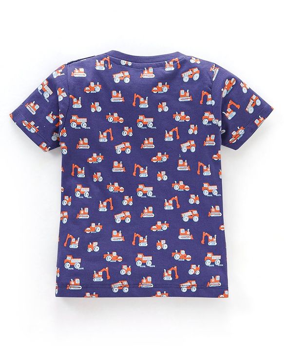 Babyhug Cotton Knit Half Sleeves T-Shirt with Dumper Print - Navy Blue