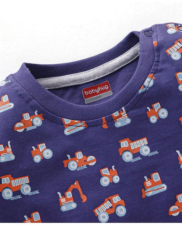 Babyhug Cotton Knit Half Sleeves T-Shirt with Dumper Print - Navy Blue