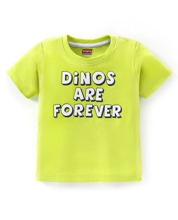 Babyhug Cotton Half Sleeves T-Shirt with Dino Print - Lime Green