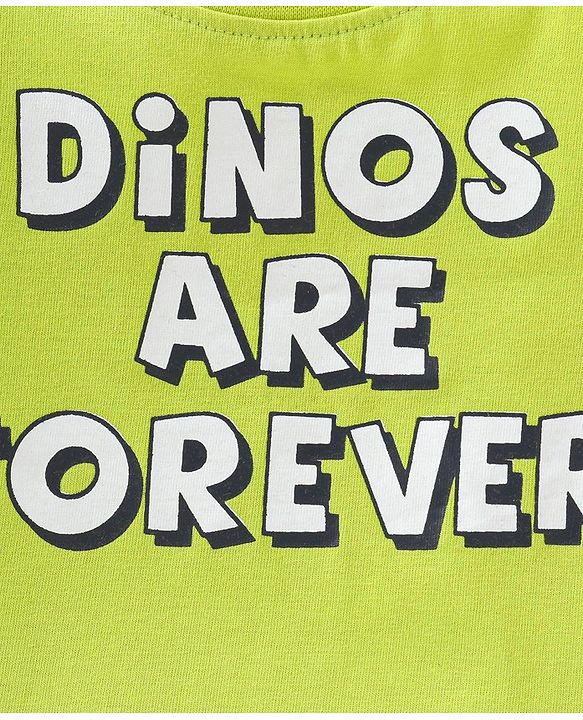 Babyhug Cotton Half Sleeves T-Shirt with Dino Print - Lime Green