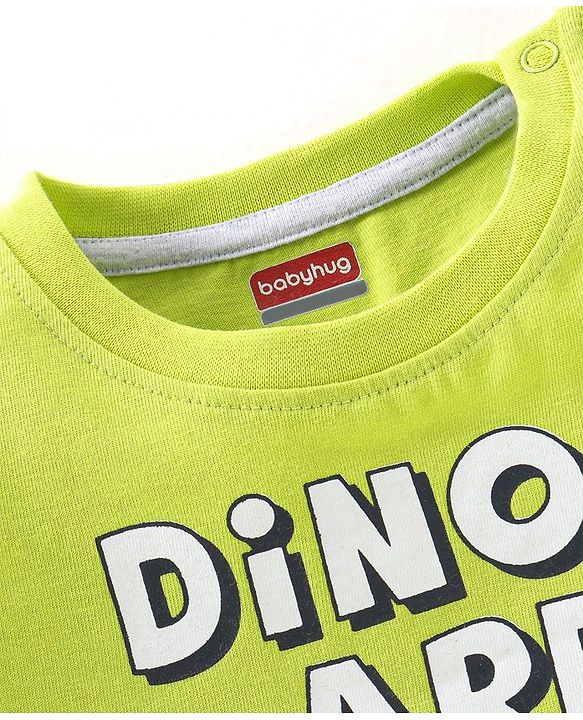 Babyhug Cotton Half Sleeves T-Shirt with Dino Print - Lime Green
