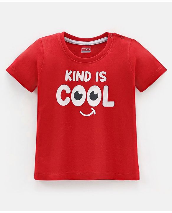 Babyhug Cotton Knit Half Sleeves T-Shirt with Text Print - Red