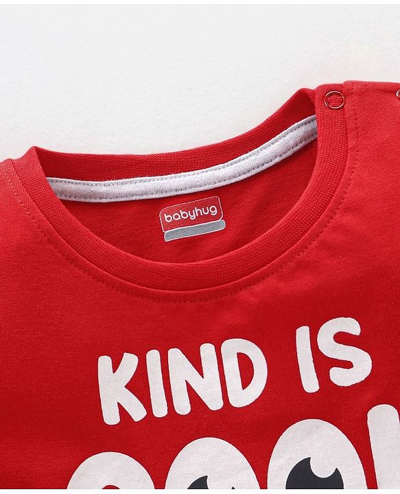 Babyhug Cotton Knit Half Sleeves T-Shirt with Text Print - Red