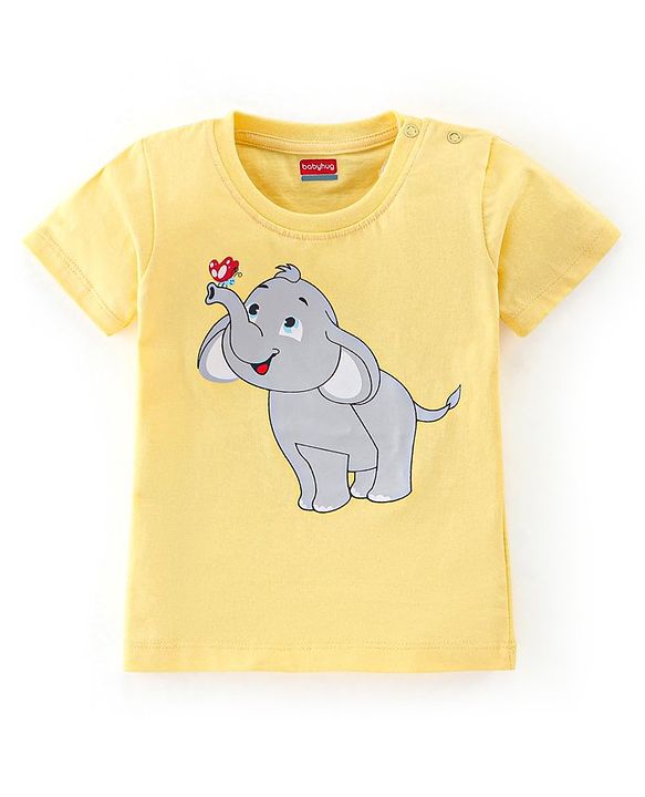 Babyhug Cotton Half Sleeves T-Shirt Elephant Print- Yellow