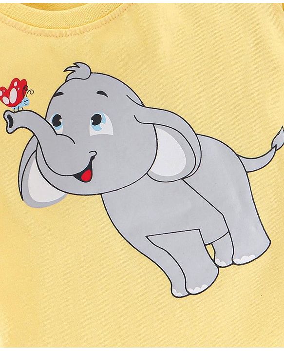 Babyhug Cotton Half Sleeves T-Shirt Elephant Print- Yellow