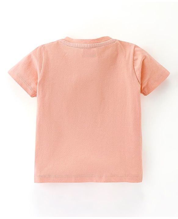Babyhug Cotton Half Sleeves T-Shirt with Dino Print - Peach