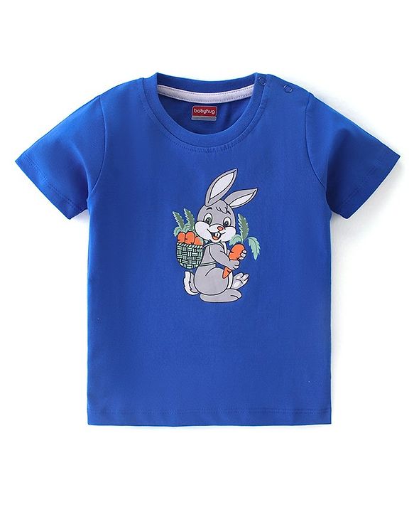 Babyhug Cotton Half Sleeves T-Shirt Bunny Print - Blue