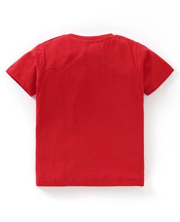 Babyhug Cotton Knit Half Sleeves T-Shirt with Tractor Print - Red