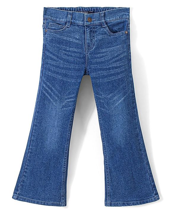 Pine Kids Ankle Length Wide Leg Opening Five Pocket Cotton Elastane Washed Denim Jeans - Dark Blue